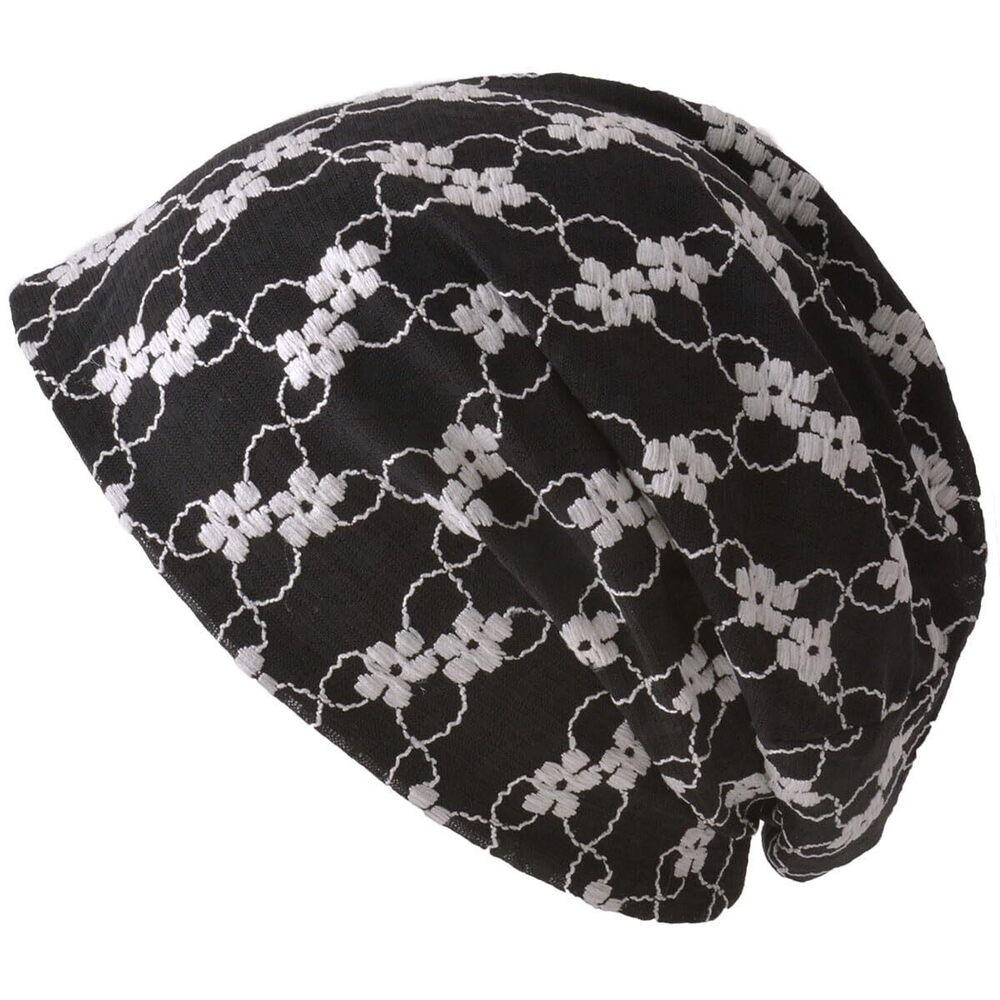 2447 Organic Cotton Slouchy Beanie - Chemo Hat Japanese Hipster Cap Flower